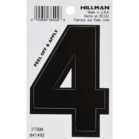 Hillman HILLMAN 3 in. Black Vinyl Self-Adhesive Number 4 1 pc, PK6 841492